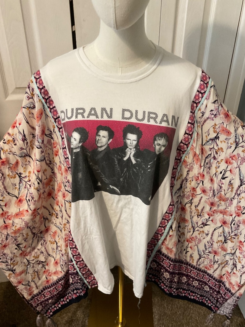 Duran Duran Upcycled T-Shirt with Flowy Floral Sleeves - OSFM